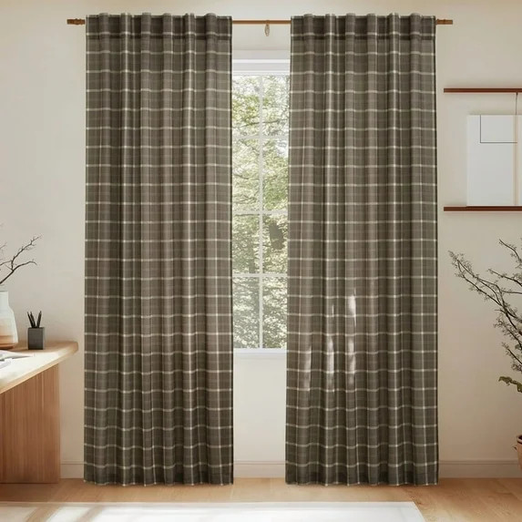 NICETOWN Plaid Curtains 96 inches Long, Linen Grid Pattern Light Filtering Privacy Shade for Livi... | Walmart (US)