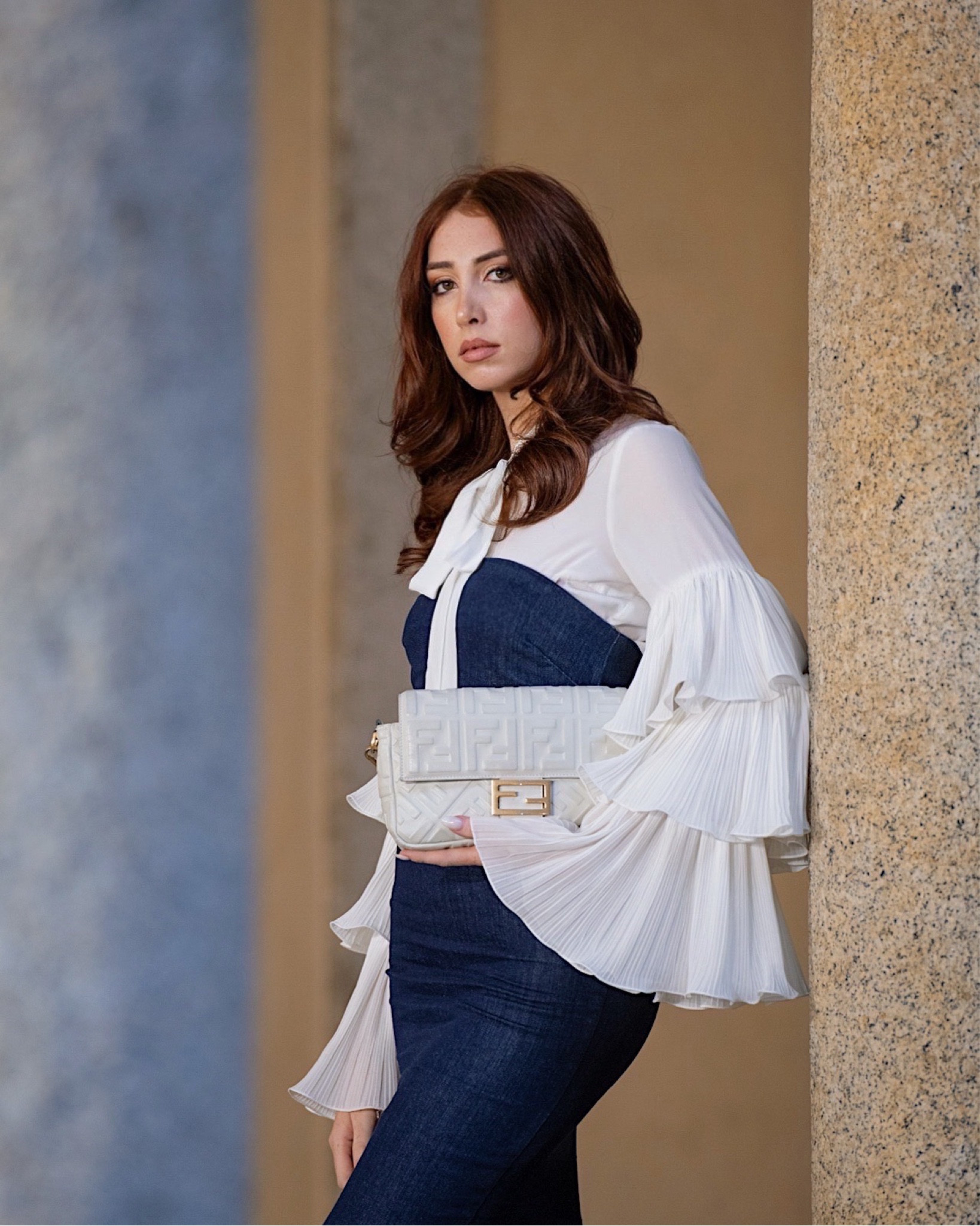 Milano fashion week Day 1 outfit 

outfit inspiration, autumn outfit, Mango, white blouse, denim midi dress, Fendi. 

#LTKeurope #LTKstyletip #LTKSeasonal