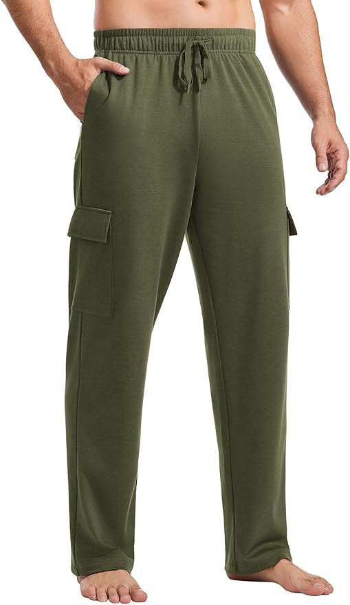 PINSPARK Men's Cargo Sweatpants with Pockets Open Bottom Baggy Cotton Jogger Sweatpants Uncuffed ... | Amazon (US)
