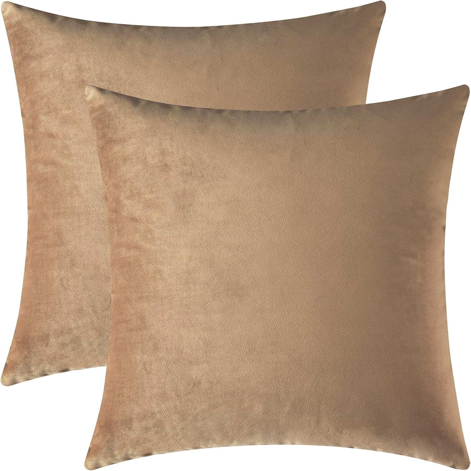 Mixhug Set of 2 Cozy Velvet Square Decorative Throw Pillow Covers for Couch and Bed, Tan, 18 x 18... | Amazon (US)