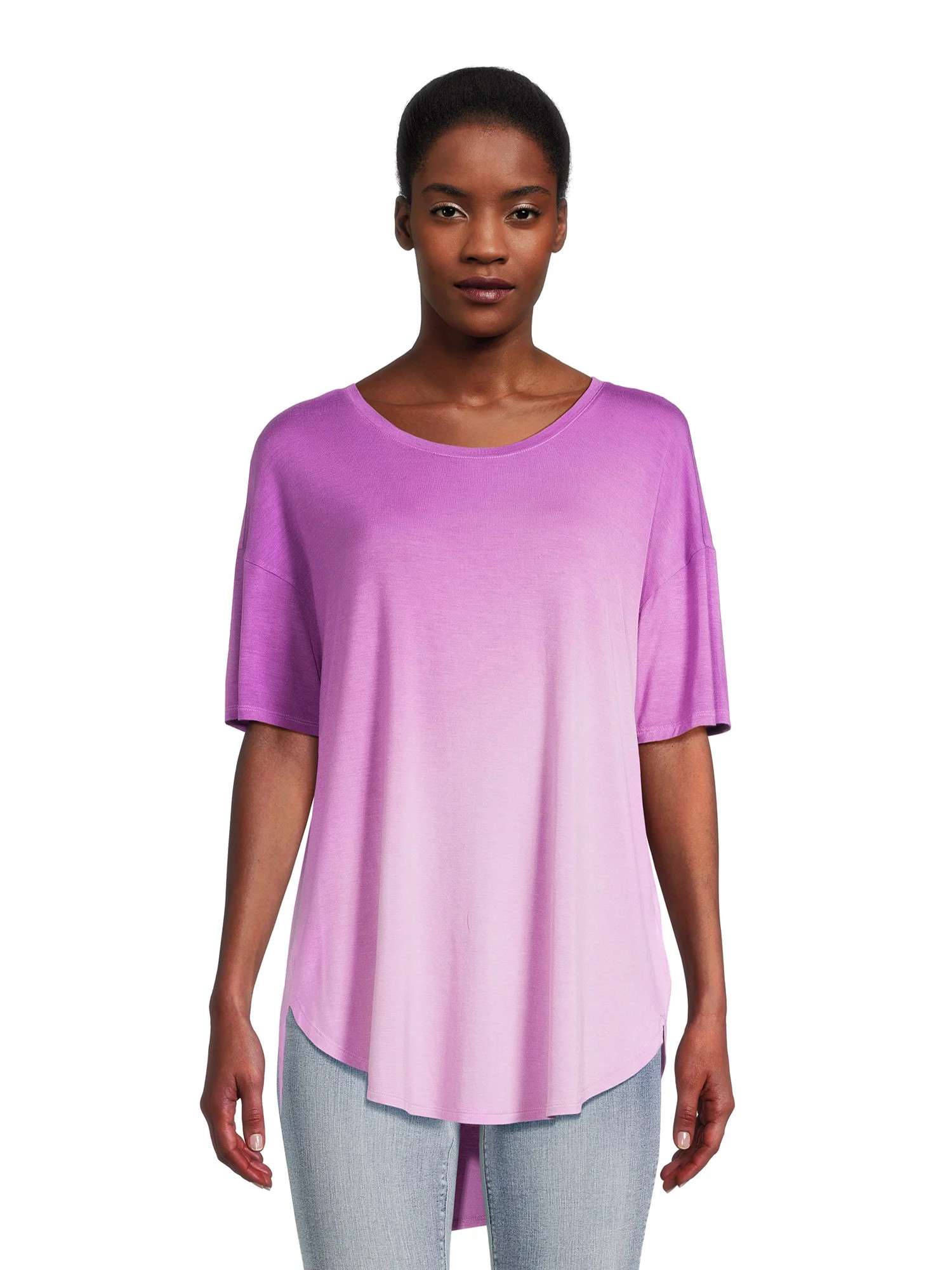 Time and Tru Women's Crewneck Tunic Tee with Short Sleeves, Sizes S-3XL - Walmart.com | Walmart (US)