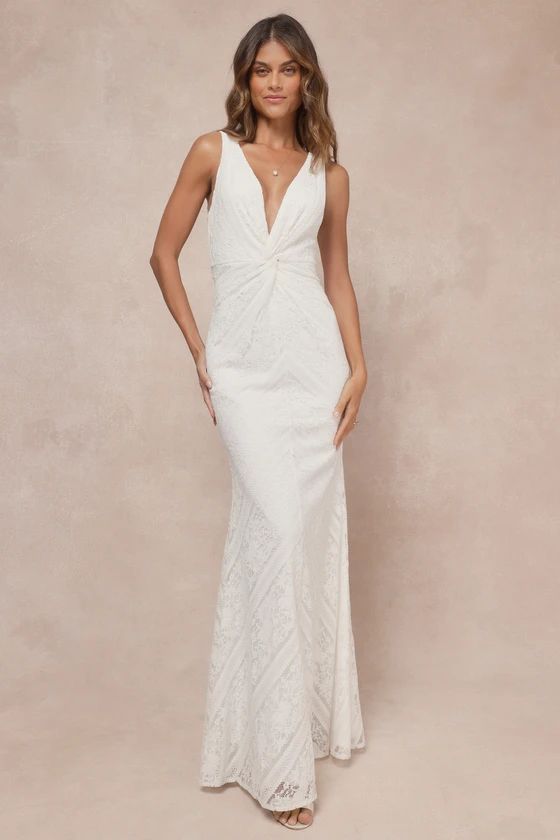 Adoring Attachment White Lace Twist-Front Sleeveless Maxi Dress | Lulus