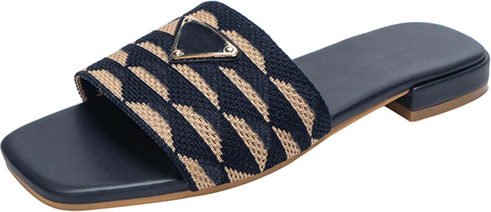 Women's Embroidered Slides Square Open Toe Sandals Casual Beach Flats Sandals | Amazon (US)