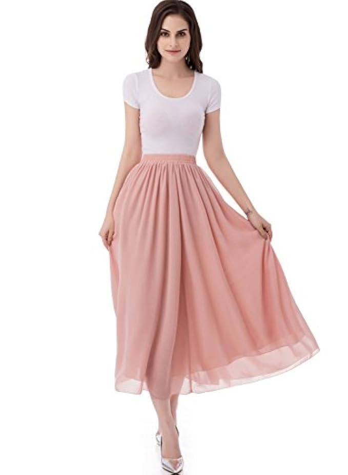 emondora Women's Chiffon Long A-line Retro Skirts Pleated Beach Maxi Skirt | Amazon (US)