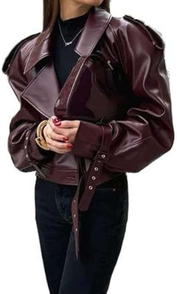 Women's Spring Streetwear Pu Lapel Fashionable Adjustable Cuffs Motorcycle Jacket | Amazon (US)