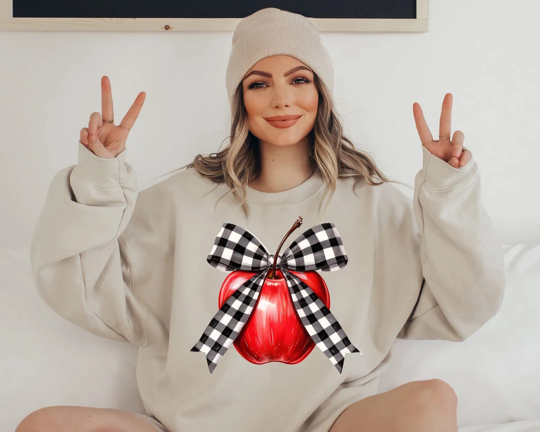 Back to School Teacher Sweatshirt, Coquette Bow Pullover,school Teacher Sweatshirt, Teacher Apple... | Etsy (US)