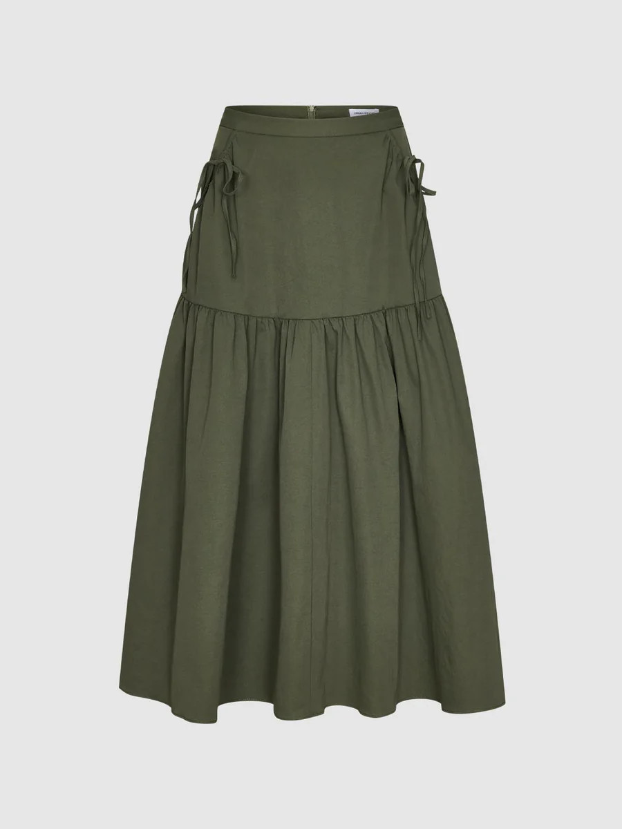 Bow Detail Shirring A-Line Midi Skirts | Urban Revivo