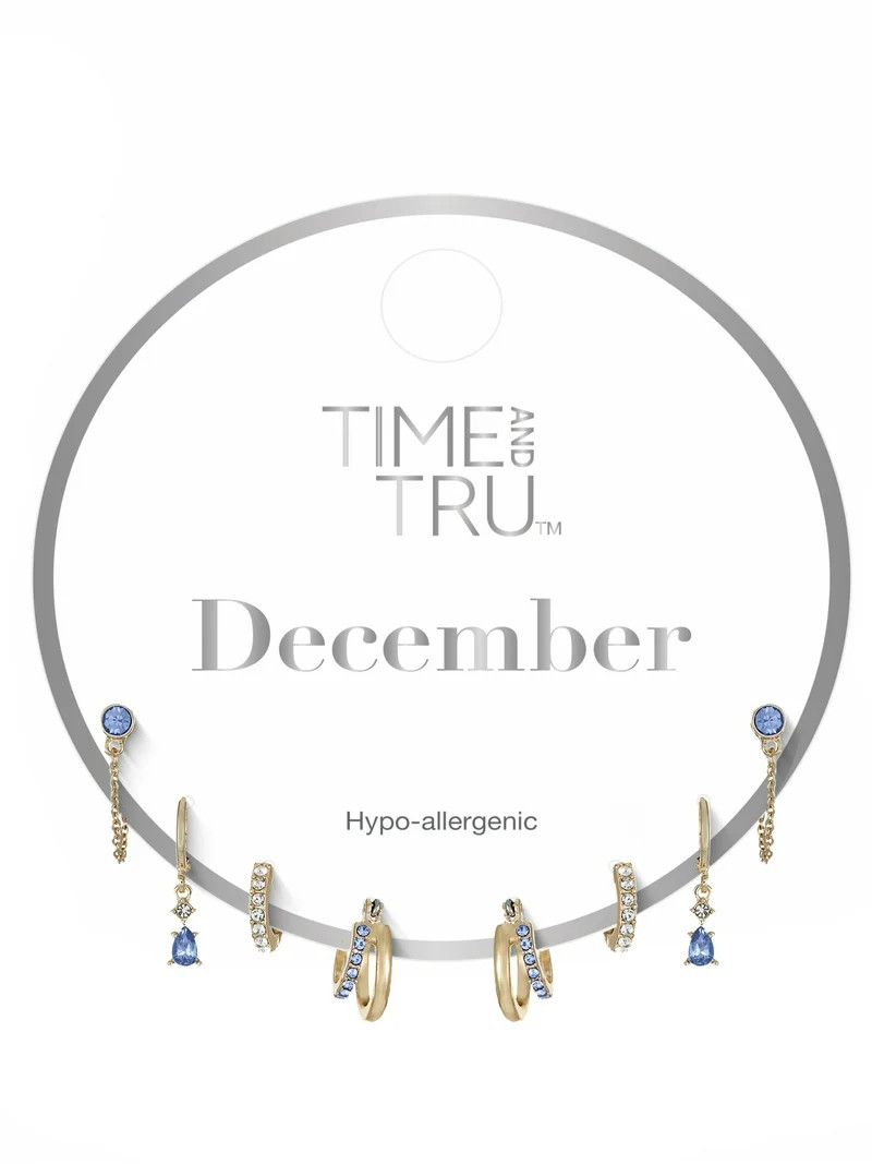 Time and Tru Goldtone Hoop and Dangle "December" Earring Set, 4 Pairs | Walmart (US)