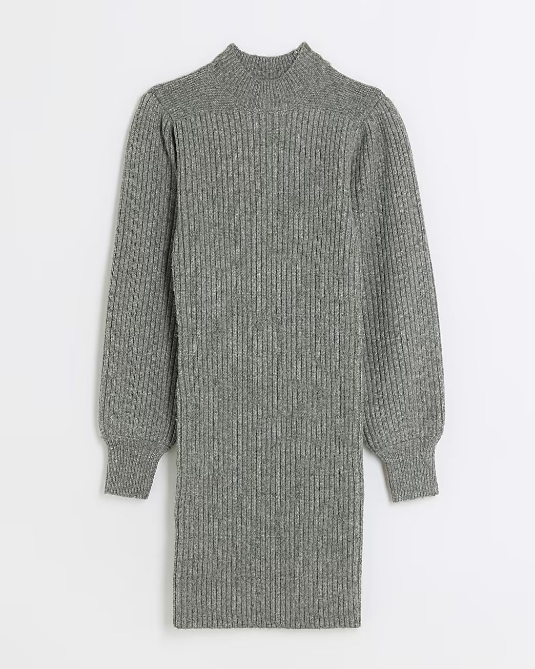 Grey knitted puff sleeve jumper mini dress | River Island (UK & IE)