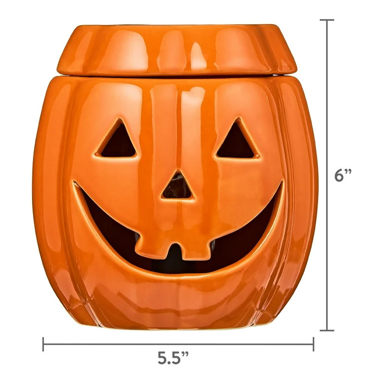 Ceramic Jack-o'-Lantern Electric Wax Warmer, Orange, Halloween by Way To Celebrate - Walmart.com | Walmart (US)