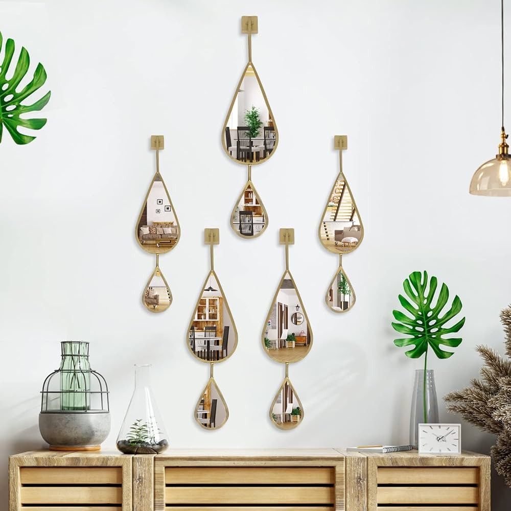 Wall Mirror Decorative Mirrors Mounted Decor Tear Drop Shape Gold for Bedroom Living Room Entrywa... | Amazon (US)
