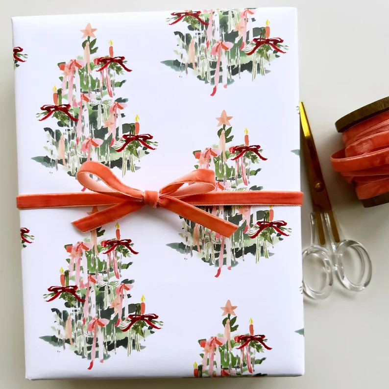 Wrapping Paper: Pink Vintage Bow Trees {gift Wrap, Birthday, Holiday, Christmas} - Etsy | Etsy (US)