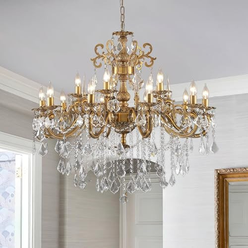 MEELIGHTING Antique Bronze Crystal Chandeliers, Luxury Gold Candle Pendant Ceiling Light Fixture, 15 Lights Golden Crystal Chandelier for Dining Room, Living Room, Bedroom, Kitchen Island, Hallway | Amazon (US)