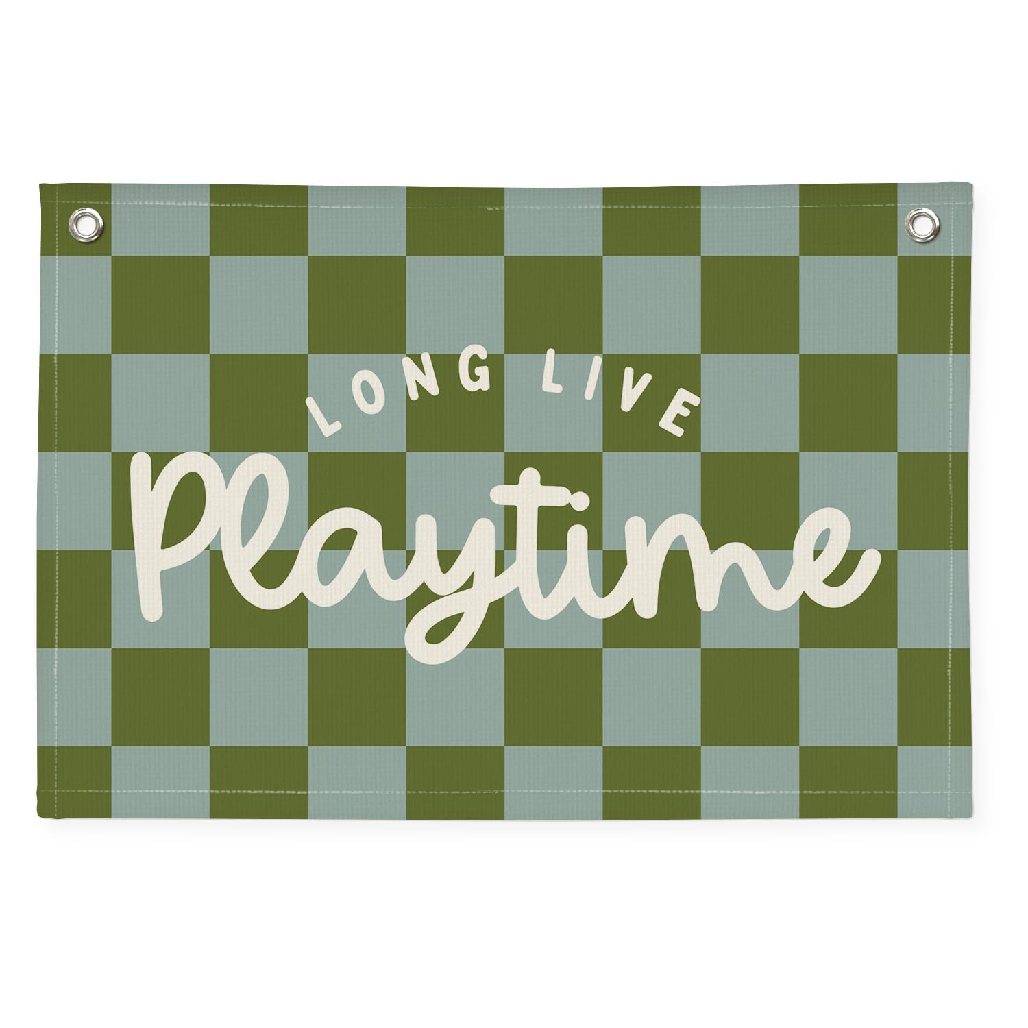 Playroom Decor Long Live Playtime Banner, Green And Blue Checkered Pattern Banner Linen Hanging B... | Amazon (US)