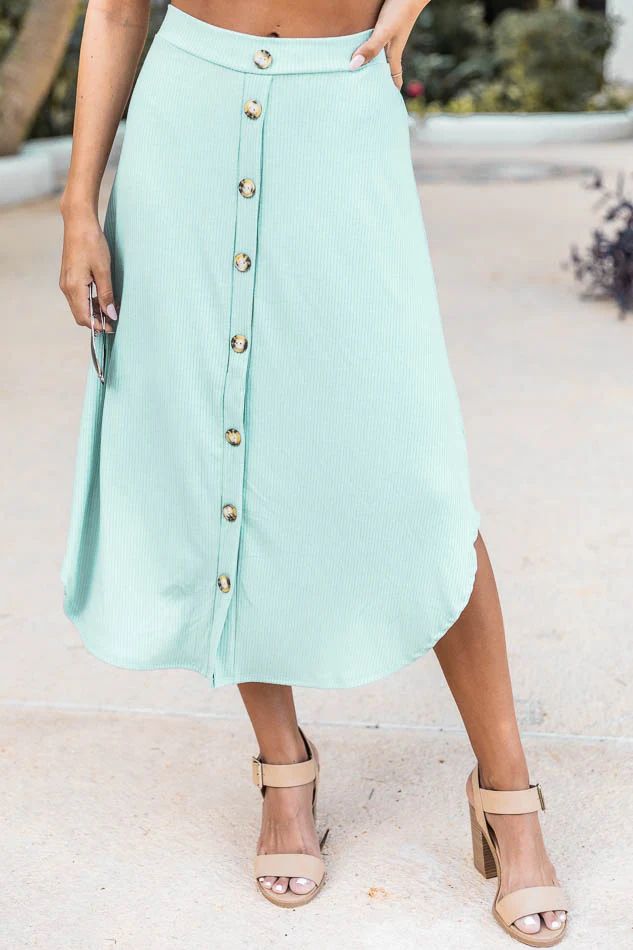 All In For Love Sage Ribbed Button Skirt FINAL SALE | Pink Lily
