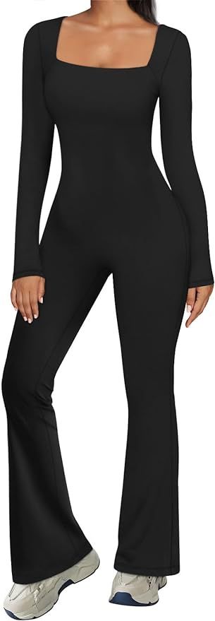 AUTOMET One Piece Wide Leg Jumpsuits for Women Long Sleeve Sexy Bodycon Casual Unitard Workout Ou... | Amazon (US)