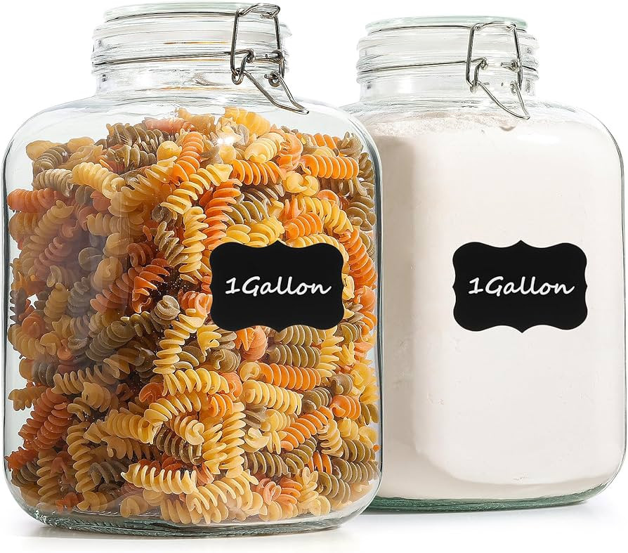1 Gallon Glass Jar with Lid, 128oz Glass Canister with Airtight Lid Set of 2, Extra Large Mason J... | Amazon (US)