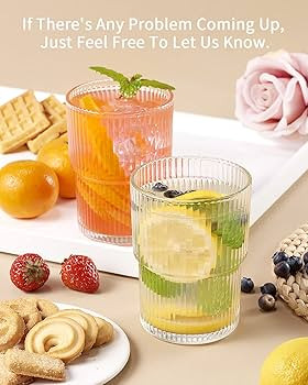 BJMEDYM 15 Oz Ripped Drinking Glasses Iced Coffee Glasses Glass Cup Set Of 6 Ribbed Glassesware V... | Amazon (US)