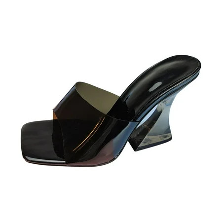 OAVQHLG3B Women s Fashion Crystal Shoes Square Toe Candy Color Sandals Summer High Heel Slippers | Walmart (US)