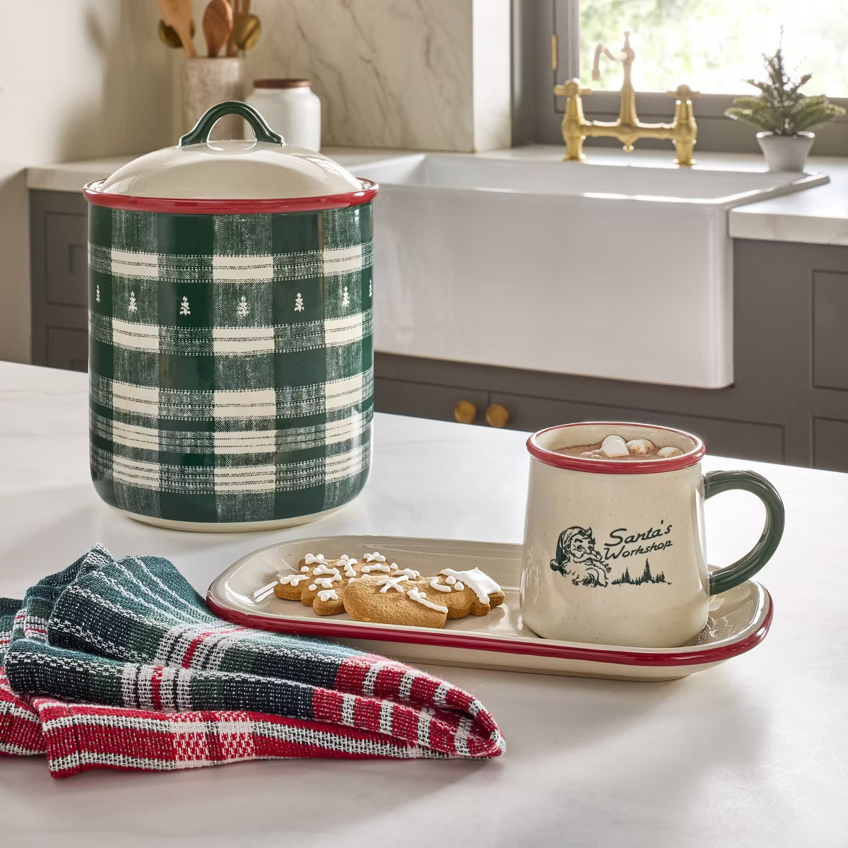 2pc Stoneware Reactive Glaze Cookie Plate and 'Santa's Workshop' Mug Cream/Red/Green - Hearth & H... | Target
