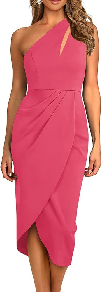 PRETTYGARDEN Women's One Shoulder Ruched Bodycon Dress 2023 Summer Cutout Slit Wrap Party Cocktai... | Amazon (US)