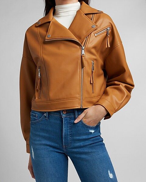 Cropped Faux Leather Moto Jacket | Express