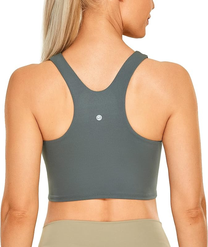 CRZ YOGA Women's High Neck Longline Sports Bra - Padded Racerback Yoga Bra Crop Tank Top with Bui... | Amazon (US)