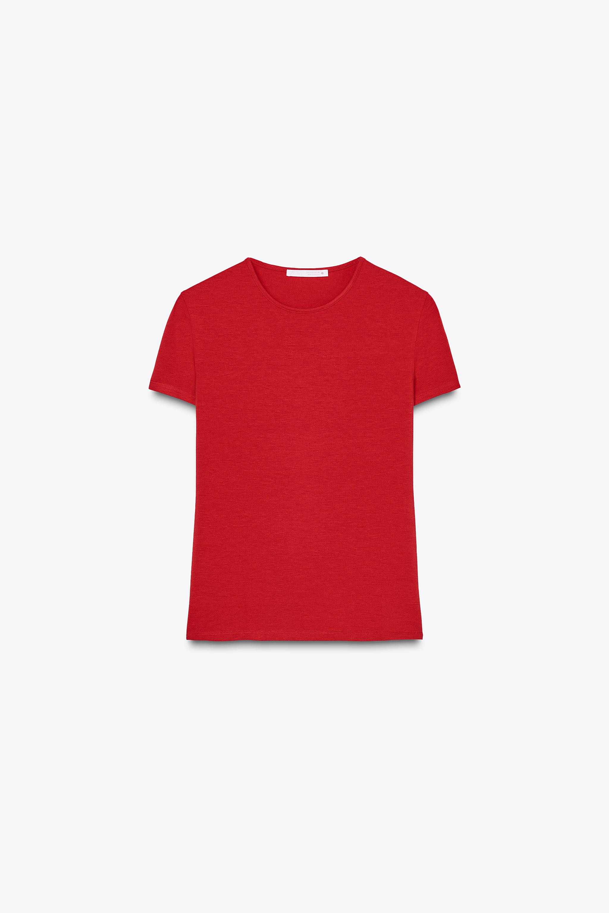 SLIM FIT - CREW NECK - REGULAR LENGTH - SHORT SLEEVET-shirt made of 51% cotton yarn. Crew neck an... | Zara US