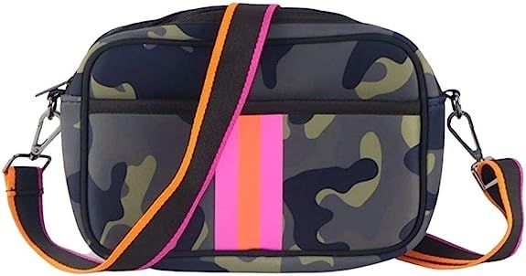 Womens Neoprene Crossbody Camera Bag (Pink & Orange Stripe) | Amazon (US)