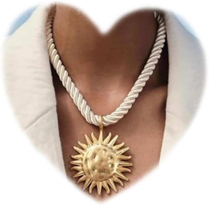Rope Necklace with Sun Pendant Beige and Golden Necklace | Amazon (US)