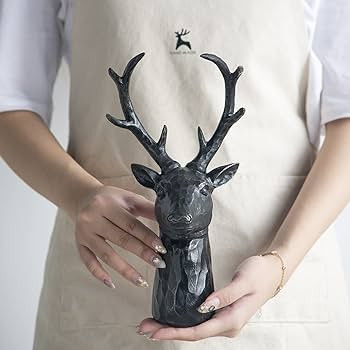 Amazon.com: A&B Home Deer Head Sculpture - Deer Figurine Black Statue Home Decor, Table Centerpie... | Amazon (US)