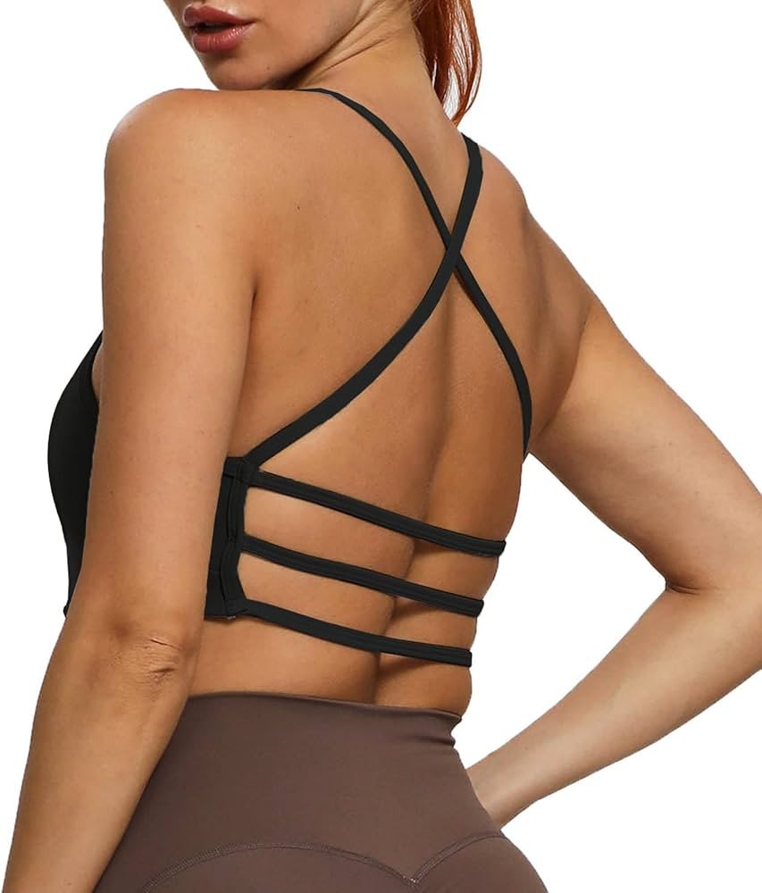 Aoxjox Women's Workout Sports Bras Fitness Backless Padded Amor Low Impact Bra Yoga Crop Tank Top | Amazon (US)