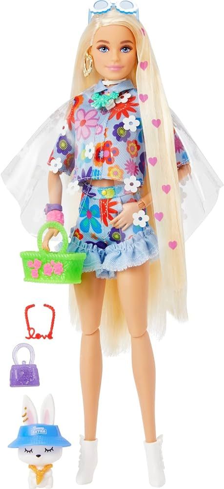 Barbie Doll and Accessories, Barbie Extra Fashion Doll with Blonde Hair and Floral Outfit, Pet Bu... | Amazon (US)