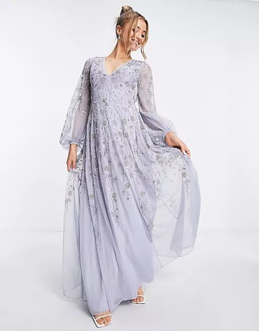 ASOS DESIGN maxi dress with blouson sleeve and delicate floral embellishment  | ASOS | ASOS (Global)