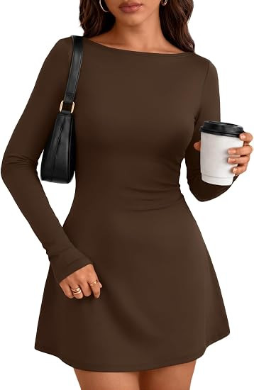 Trendy Queen Womens 2026 Fall Mini Dresses Long Sleeve Bodycon Y2K Dress | Amazon (US)