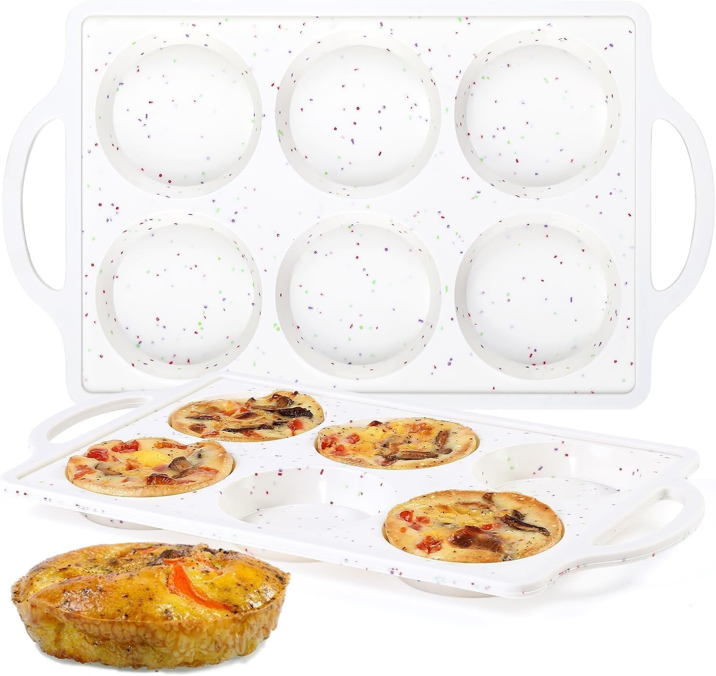 CAKETIME Muffin Top Pan Non Stick, Silicone Egg Molds for Breakfast Sandwiches 3 Inch Round Egg Baking Pan for Oven English Muffins, Whoopie Pies, Corn Bread, Tarts 2 Pack Confetti | Amazon (US)