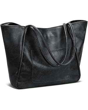 KKXIU Large Tote Bag for Women with Zipper Work Leather Travel Purse and Handbags | Amazon (US)