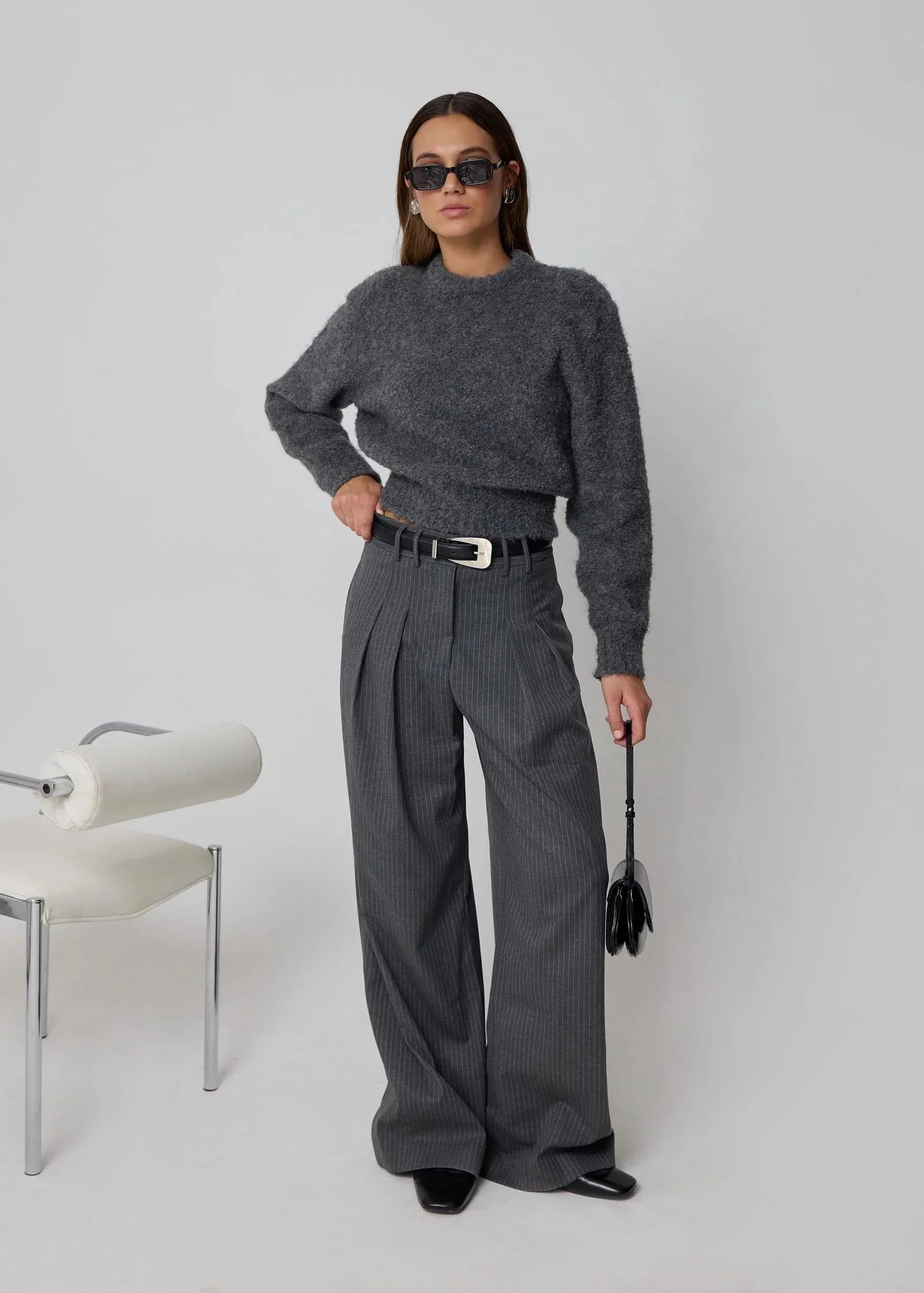 THE SIGNATURE WIDE LEG TROUSERS - GREY PINSTRIPE | WAT The Brand