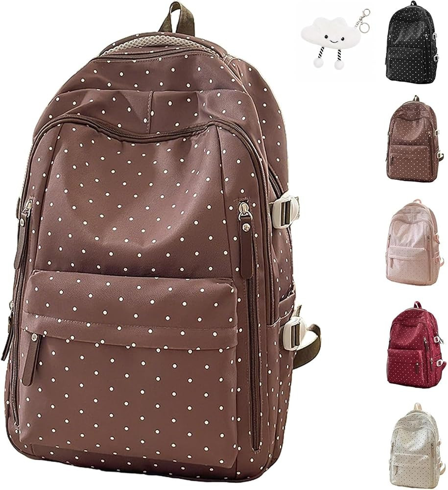 Polka Dot Backpack for Women With Pendant Kawaii Backpack Fashion Nylon | Amazon (US)