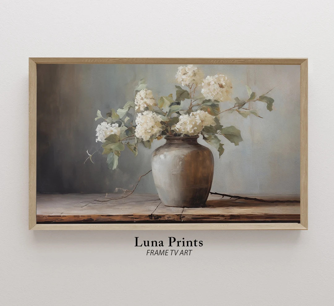 Muted Hydrangea Art for Frame TV, DIGITAL DOWNLOAD, Frame Tv Spring Art, Hydrangeas in Vintage Va... | Etsy (US)
