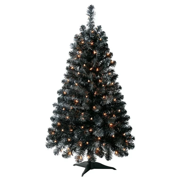 Holiday Time Prelit 105 Clear Incandescent Lights, Indiana Spruce Black Artificial Christmas Tree... | Walmart (US)