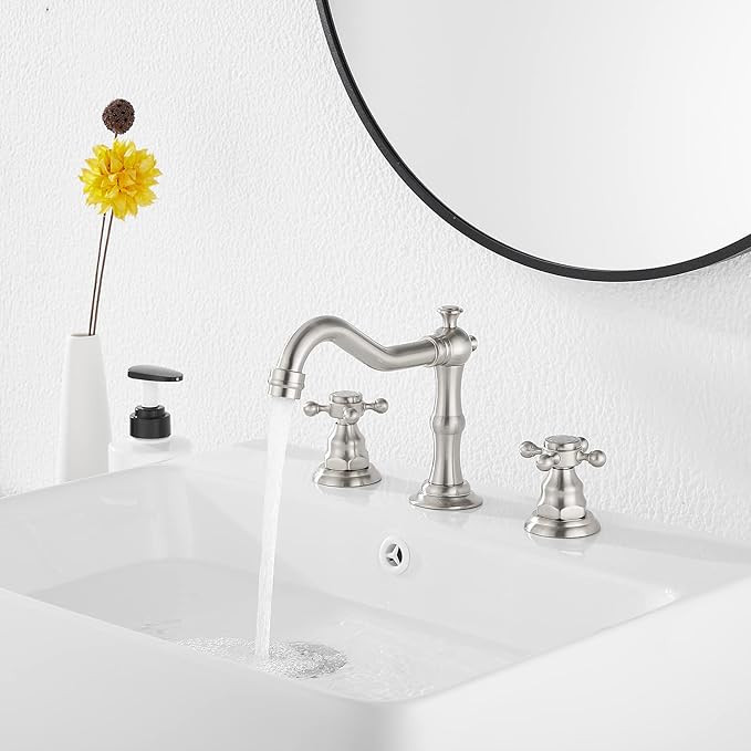 GGStudy Two Handles Three Holes Faucet 8-16 inch Widespread Bathroom Sink Faucet Brushed Nickel B... | Amazon (US)