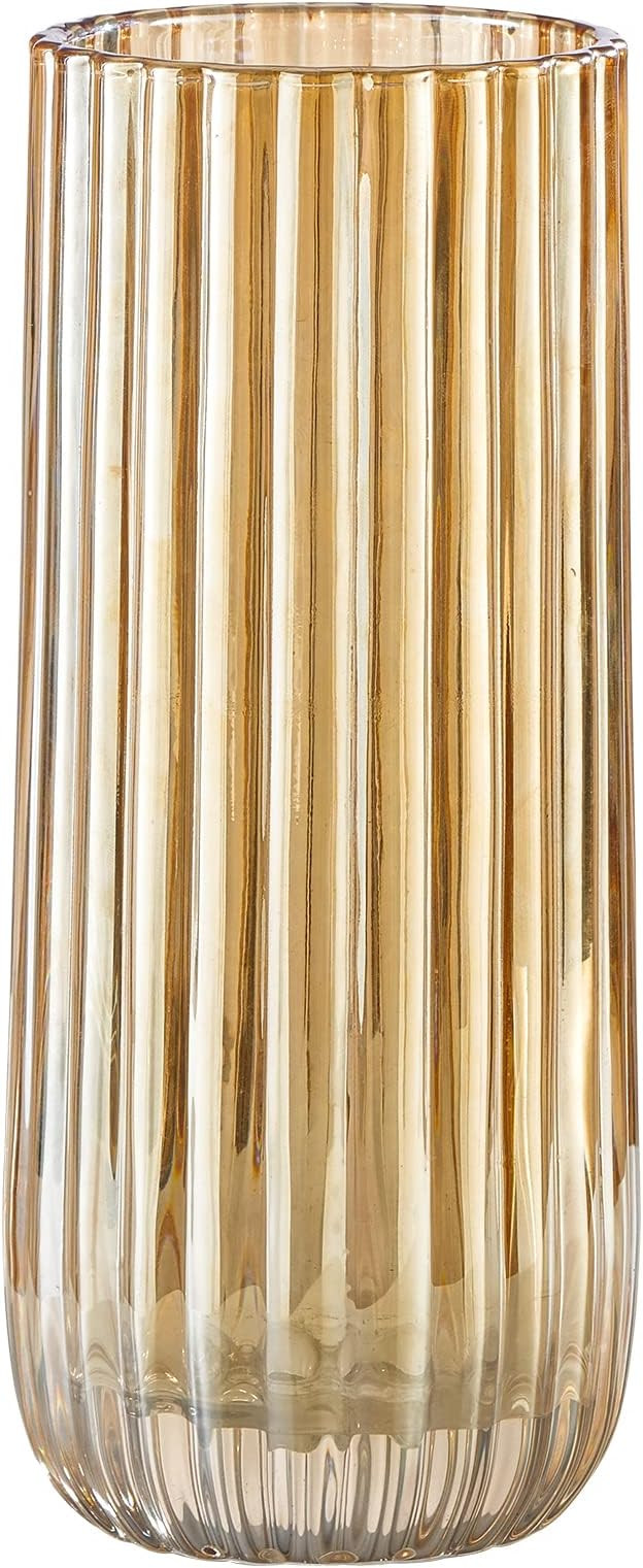 TIMEFOTO Flower Vase 9 inch Amber Glass Vase Thickened Hand Blow Round Vintage Striped Bottles fo... | Amazon (US)