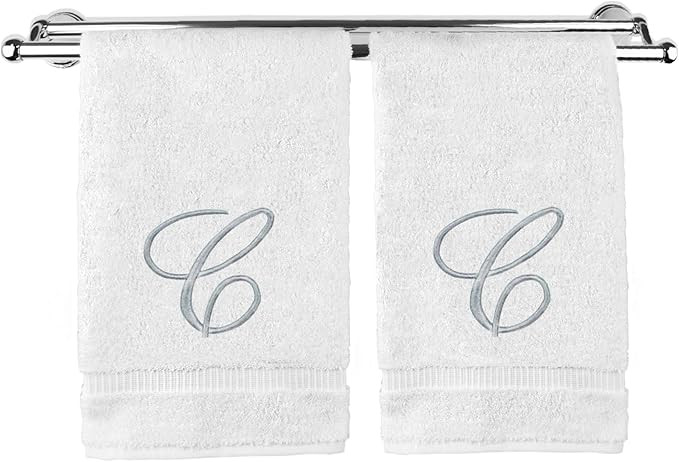 Monogrammed Hand Towel, Personalized Gift, 16 x 30 Inches - Set of 2 - Silver Embroidered Towel -... | Amazon (US)