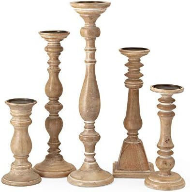 IMAX Mason Natural Wash Wood Candleholders - Set of 5 Vintage Candle Stands - Home Decor Accessor... | Amazon (US)