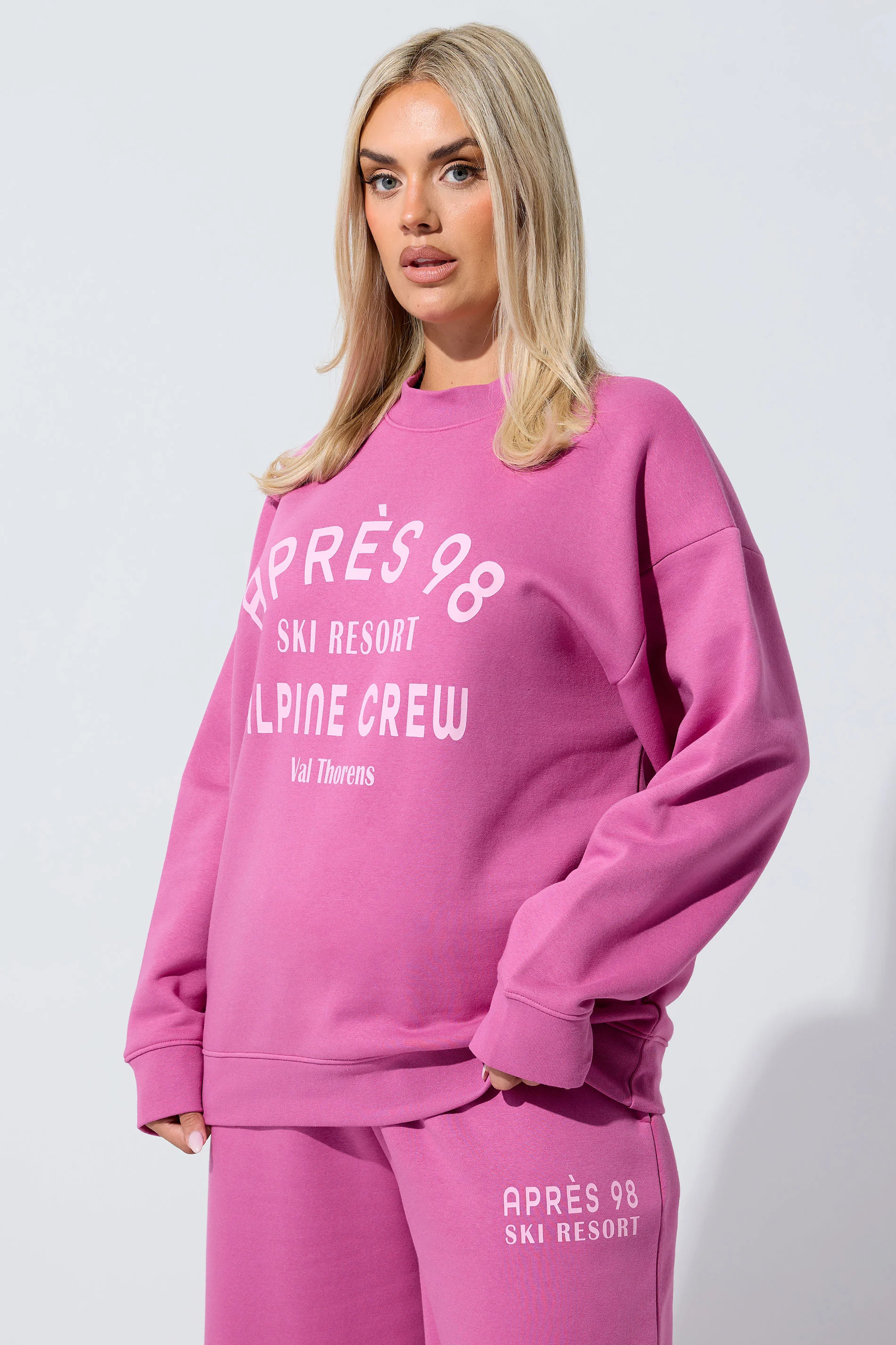 LIMITED COLLECTION Plus Size Pink 'Après 98' Slogan Sweatshirt | Yours Clothing UK