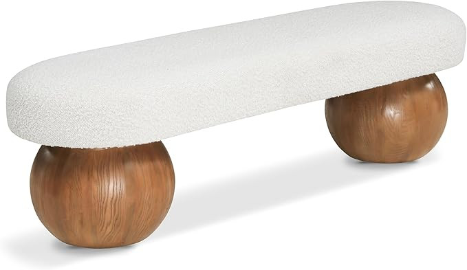 Meridian Furniture Bowie Collection Art Deco Bench with Rich Boucle Fabric, Solid Wood Ball Shape... | Amazon (US)