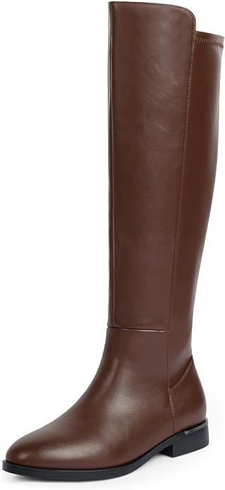 Modatope Knee High Boots Women Flat Rounded Toe Stretchy Boots Side Zipper Dress Tall Boot | Amazon (US)