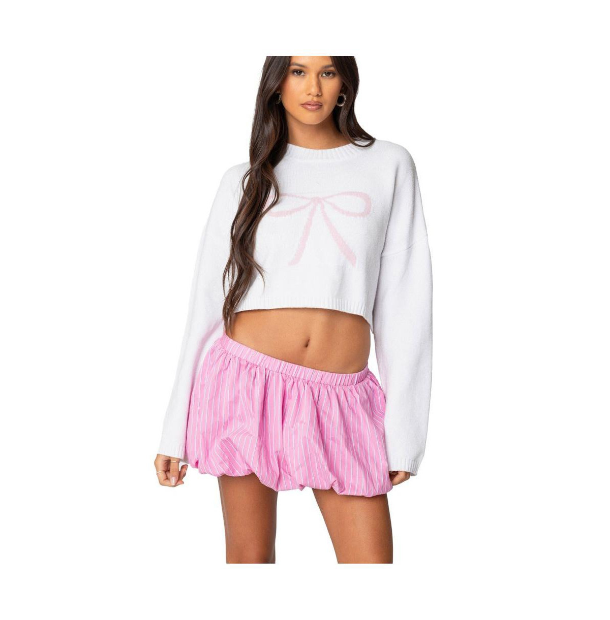 Edikted Womens Knit Bow Cropped Sweater - White | Macy's