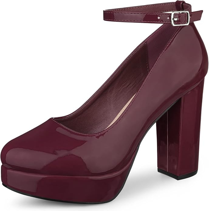 Allegra K Women's Platform Ankle Strap Chunky Heel Mary Janes Pumps | Amazon (US)